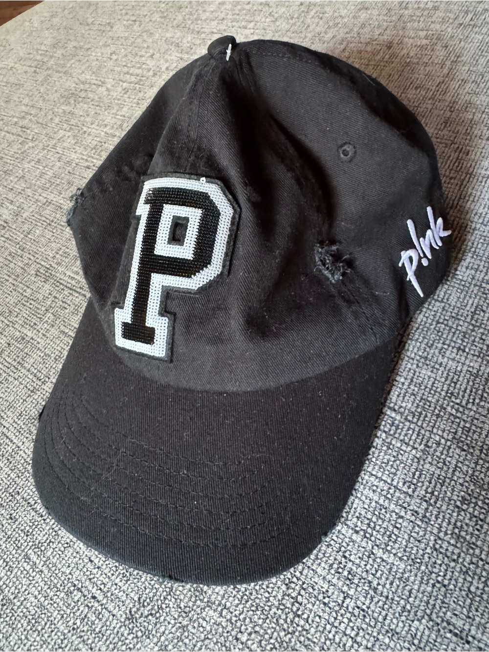 PINK! Concert Tour Black Baseball Hat with White and black sequins 'P' Patch